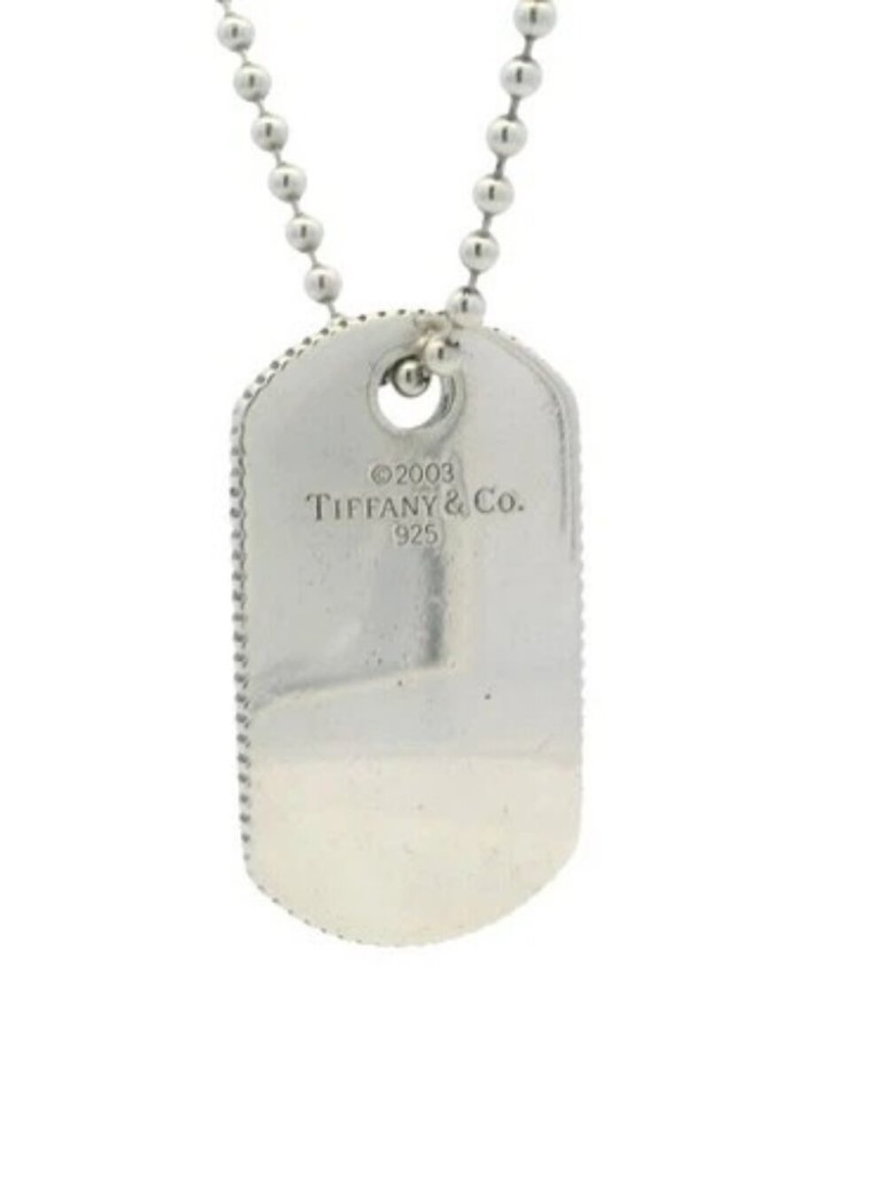 Vintage 2003 Tiffany & Co Solid 925 Sterling Silver Dog Tag 35" Necklace